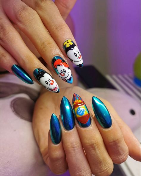 Animaniacs Nails, 90s Cartoon Nails Acrylic, Nail School, Nails Styles, School Nails, Birthday Nails, Funky Nails, Nails Nails, Toe Nails