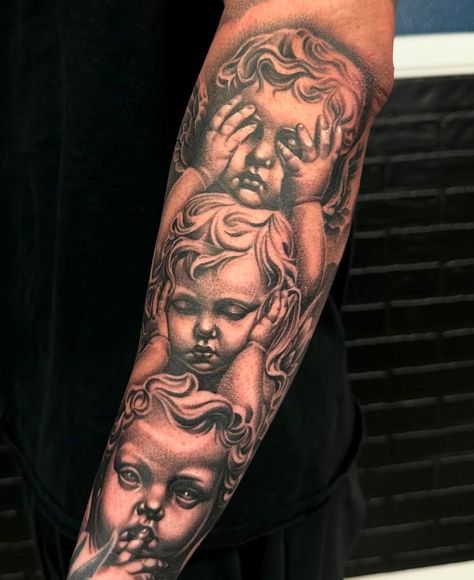 See No Evil Tattoo, No Evil Tattoo, Baby Angel Tattoo, Evil Tattoo, Cross Tattoo Designs, Hear No Evil, Tattoos For Black Skin, See No Evil, Religious Images