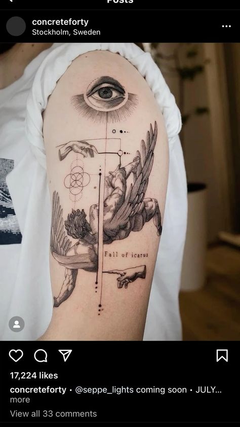 Historical Tattoos, Icarus Tattoo, Tattoo Sonne, Autumn Tattoo, Greek Mythology Tattoos, Mythology Tattoos, Greek Tattoos, Modern Tattoos, Tattoo Meaning