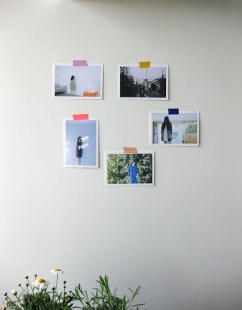 Via  Pinterest   For a fun, lowkey vibe, sometimes keeping it small and simple with  different   coloured   tape  is the right move ☝🏼 Washi Tape Wall, Postcard Wall, Tape Wall, Dekorasi Kamar Tidur, Inspiration Wall, My New Room, Simple Decor, Photo Displays, New Room