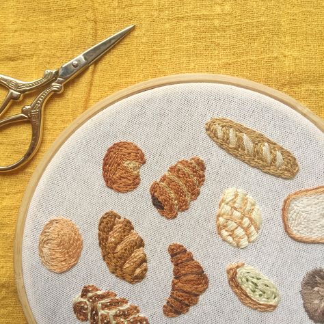 Bread Embroidery, Painting Studies, Knitting Basics, Simple Painting, Summer Sewing, My Sketchbook, Cute Embroidery, 자수 디자인, Hand Embroidery Art