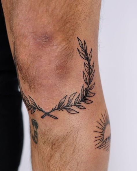 Tattoo Ideas For Men Laurel Tattoo, Laurel Wreath Tattoo, Leg Tattoos Small, Voodoo Doll Tattoo, Wreath Tattoo, Doll Tattoo, Elbow Tattoos, Greek Tattoos, Leg Tattoo Men