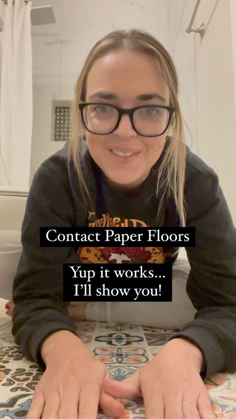 Contact Paper Floor Bathroom, Contact Paper Tile Floor, Covering Floor Tile Ideas, Contact Paper On Floor Diy, Contact Paper On Floor, Tile Floor Upgrade Diy, Floor Contact Paper, Renter Friendly Flooring, Contact Paper Flooring