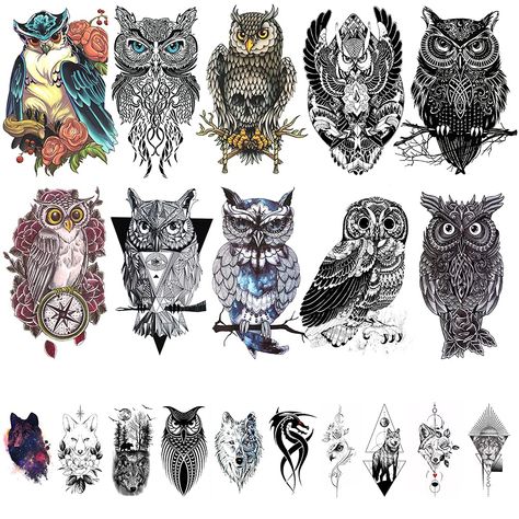 20 Sheets Large Owl Temporary Tattoos for Men Women, Realistic Owl Temporary Tattoo Stickers for Adults 3D Fake Wolf Lion Dragon Totem Animals Tatoos Animal Tatoos, Realistic Owl Tattoo, Owl Tattoo Drawings, Dragon Totem, Lion Dragon, Totem Animals, Owl Head, Head Tattoos, Owl Tattoo