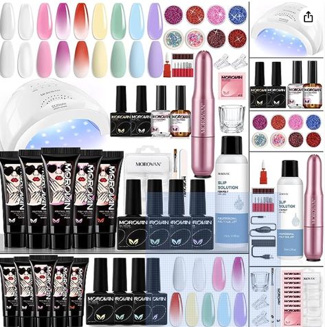 About this item
💘Morovan Poly Gel Nail Kits with UV Lamp - A complete poly gel nail kit for beginners with everything. Poly Gel Nail Kit contains 5 colors poly gel, 4 colors Gel Polish, a nail drill, a nail Lamp, 8 colors Glitters, a base coat, a top coat, a nail dehydrator, an acid-free primer and a slpip solution.You can use poly gel kits to extend your nails and then apply gel polish or poly gel nail kits with uv light starter kit professional with drill to get your extended nails. Poly Gel Nail Art, Morovan Poly Gel, Poly Gel Nail Kit, Poly Nail Gel, Poly Gel, Uv Nail Lamp, Spring Nail Trends, Nail Art Salon, Acrylic Nail Kit