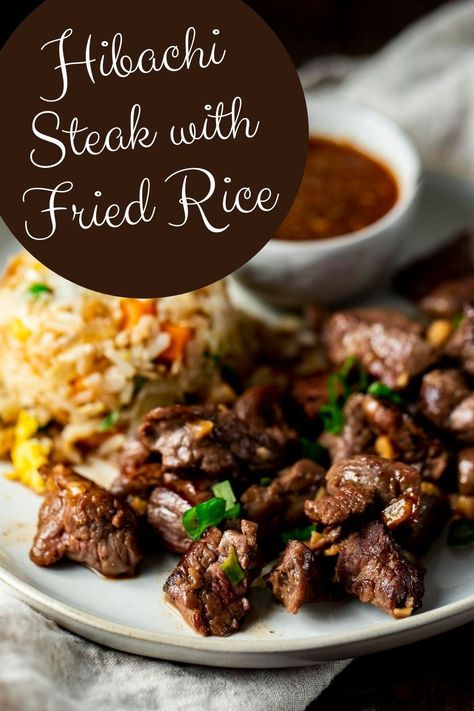 Steak And Rice Dinner Recipes, Easy Hibachi Steak Fried Rice, Steak Marinade For Fried Rice, Hibachi Steak On Blackstone, Fried Rice Steak, Steak Hibachi At Home, Stove Top Hibachi, Black Stone Hibachi Steak, Blackstone Steak Fried Rice