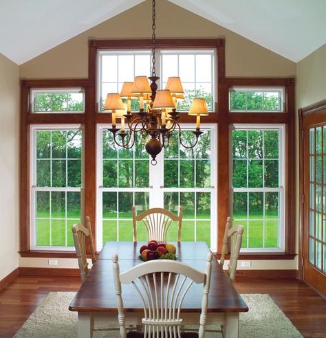 The curbside appeal and overall ascetics that windows provide is unmatched and can brighten your home both inside and out. Windows With Wood Trim, Wood Window Trim, Window Options, Stained Trim, Vinyl Replacement Windows, Awning Windows, Vinyl Windows, Oak Trim, Replacement Windows