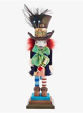 This Kurt Adler 18" Mad Hatter Nutcracker is a delightfully fun and festive addition to any holiday décor. Designed by renowned artist Holly Adler, this nutcracker's design puts a unique, vibrant and memorable twist on traditional nutcrackers. 18" 70% Solid Wood, 15% Fabric, 10% Wood Comp, 5% Resin Imported Item cannot be shipped to P.O. Boxes Alice In Wonderland Series, The Hatter, Katherine's Collection, Mad Hatters, Christmas D, Kurt Adler, Adventures In Wonderland, Lewis Carroll, Disney Alice