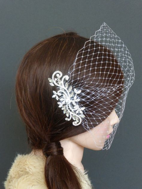 Bridal Wedding Crystal Rhinestone Diamante Leaf Flower Hair Comb Birdcage Veil Wedding, Bridal Birdcage Veils, Fingertip Veil, Blusher Veil, Bridal Wedding Hair, Birdcages, Metal Comb, Birdcage Veil, Crystal Headpiece