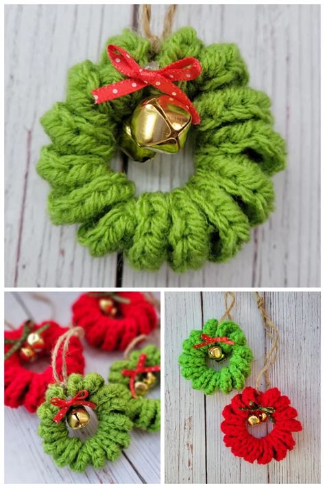 Crochet Wreath Ornament, Crochet Ornaments Free Pattern, Crocheted Ornaments, Crochet Wreath Pattern, Crochet Christmas Garland, Crochet Christmas Wreath, Crochet Christmas Ornaments Free, Crochet Ornament Patterns, Christmas Crochet Patterns Free