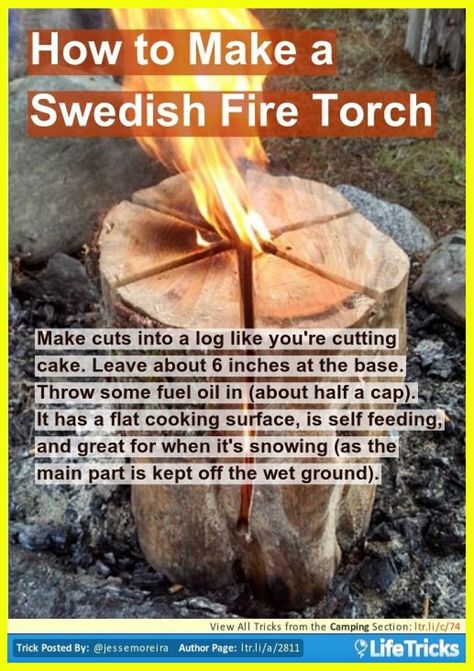 Swedish Fire Log, Colored Fire, Fire Log, Cooking Outdoors, Fire Torch, A Log, Tree Stump, Camping Fun, Camping Survival