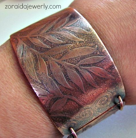 Etched Copper Jewelry, Etched Metal Jewelry, Etching Patterns, Copper Jewelry Diy, Handmade Copper Bracelet, Copper Earrings Handmade, Leaves Jewelry, Etched Jewelry, Copper Jewellery