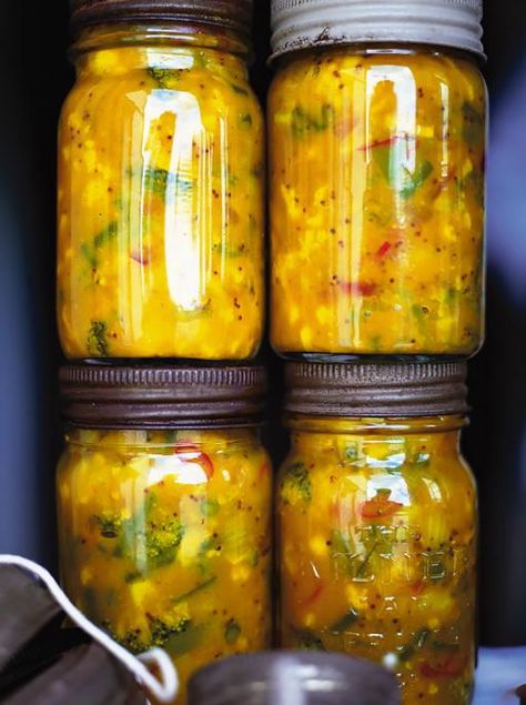 Piccalilli Afrikaans Recipes, Piccalilli Recipes, Vegetables Recipes, Jamie Oliver Recipes, Chutney Recipes, Pickling Recipes, Jamie Oliver, Fermented Foods, Sauerkraut