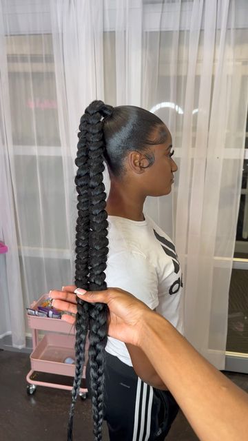 Double Ponytail Braid, Double Braided Ponytail Hairstyles, Braids Going Into A Ponytail Black, Double Braid Ponytail, Slick Back Braided Ponytail, Double Braided Ponytail, Braided Ponytail Black Hair, Double Braids, Sleek Braid