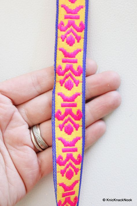 Neon Pink, Yellow And Blue Embroidery Fabric Lace Trim, Approx. 24mm Wide - 140316L72 https://etsy.me/3gAw3SU #pink #sewing #cotton #yellow #trim #embroidery #embellishment #accessory #lacetrims Art Altéré, Neon Rose, Beading Netting, Embroidered Leaves, Summer Lace, Types Of Embroidery, Blue Embroidery, Embroidery Fabric, Sequins Embroidery