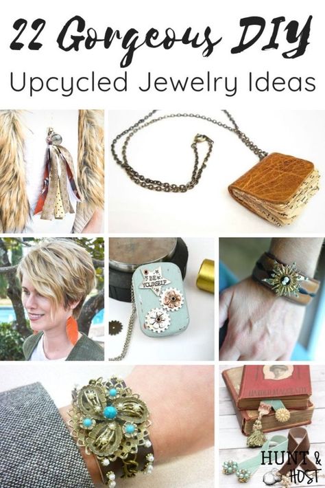 A list of gorgeous upcycled jewelry ideas made from common everyday items you have around your house. Get unique style with these DIY jewelry ideas. #DIYjewelry #upcycle #handmadejewelry #thriftedstyle Boho Earrings Diy, Pop Tab Bracelet, Denim Bracelet, Book Pendant, Diy Jewelry Holder, Thrift Store Crafts, Vintage Jewelry Crafts, Brooch Diy, Ideas Jewelry