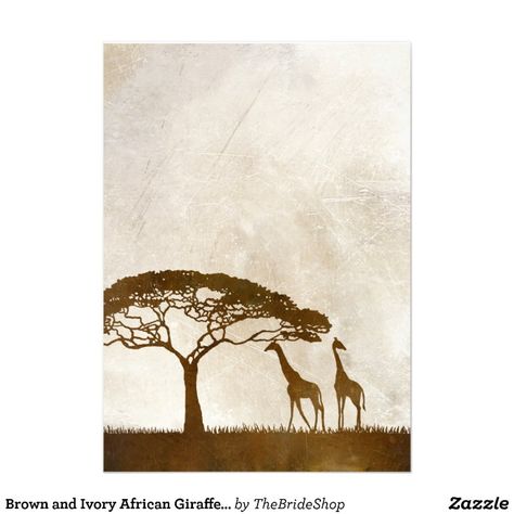 Brown and Ivory African Giraffe Wedding Invitation Giraffe Wedding, Map Invitation, African Giraffe, Safari Wedding, Animal Print Party, Zoo Wedding, African Map, Infographic Poster, Wedding Invitations Zazzle