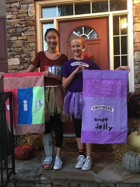 Pb And J Halloween Costume, Pb&j Costume, Peanut Butter Jelly Costume, Jelly Bean Halloween Costume, Peanut Butter And Jelly Costume Kids, Peanut Butter And Jelly Costume, Diy Costumes Kids, Grape Jelly, Peanut Butter Jelly