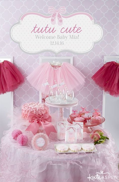 A ballerina themed baby shower is just tutu cute! Girl Baby Shower Themes, Tutu Baby Shower, Ballerina Baby Showers, Girl Shower Themes, Trendy Baby Shower Ideas, Fiesta Baby Shower, Baby Shower Planning