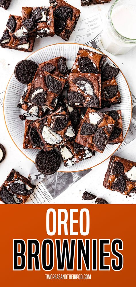 Rich, fudgy brownies filled with chopped up Oreo cookies! These decadent homemade brownies are easy to make and always a crowd pleaser! Perfect Brownie Recipe, Oreo Birthday Cake, One Bowl Brownies, Oreo Dessert Recipes, Perfect Brownies, Peanut Butter Oreo, Simple Dessert, Oreo Brownies, The Best Dessert