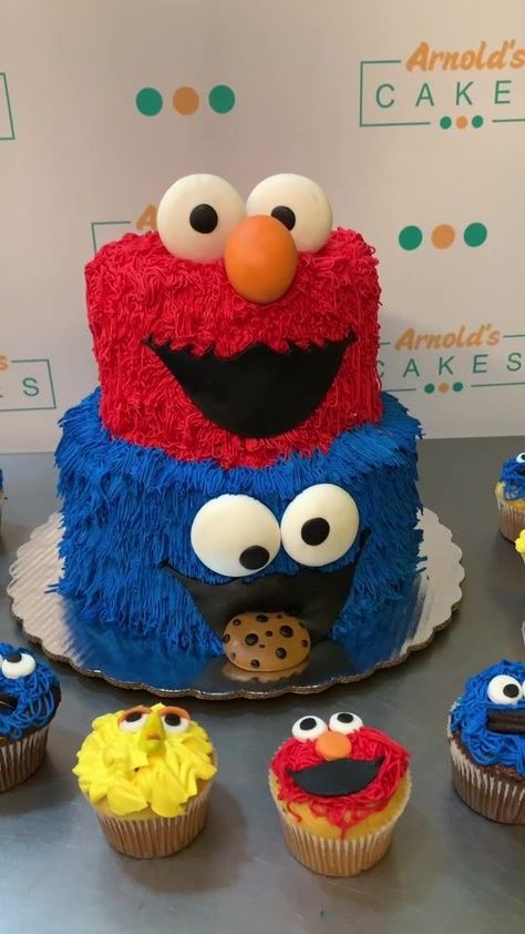 Diy Sesame Street Cake, Sesame Street 1st Birthday Party, Seaseme Street Birthday Party, Elmo Birthday Party Boy, Sesame Street Birthday Cakes, Elmo Birthday Cake, Sesame Street Cupcakes, Cookie Monster Birthday Party, Sesame Street Cake