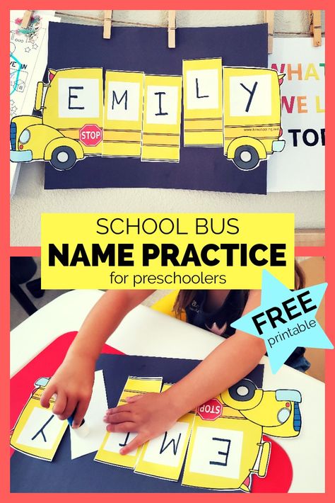 September Art For Preschoolers, Bus Activity Preschool, Preschool School Bus Activities, School Bus Theme Preschool, B Is For Bus Craft, Bus Theme Preschool, School Bus Name Activity, Back To School Name Crafts For Preschool, School Bus Theme Preschool Activities