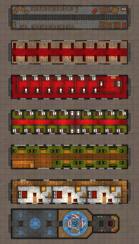 Indivdual car maps for the Rekkenmark Express Lightning Rail spur travelling through Karrnath toward the Aundarian border. Dnd Train Map, Train Map, Dnd Maps, Rpg Map, Train Art, D D Maps, Dr Stone, Train Car, Tabletop Games