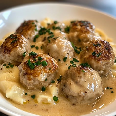 German Meatballs Recipe – Gymonset German Style Meatballs, Meatballs Over Mashed Potatoes, German Meatballs, Creamy White Sauce, Over Mashed Potatoes, Slow Cooker Turkey Breast, Beef And Pork, Turkey Breast Recipe, 3 Ingredient Recipes