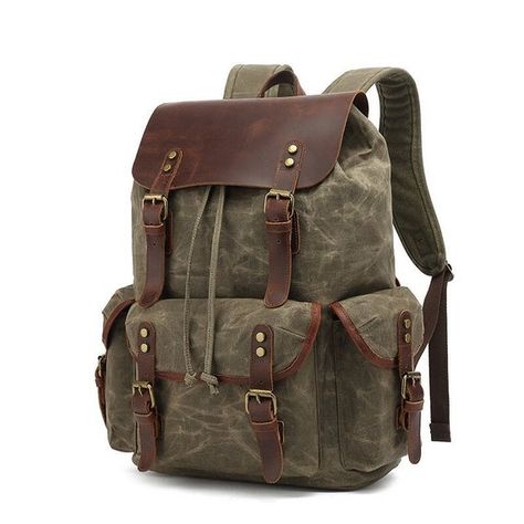 Waxed Canvas Leather Backpack, Waxed Canvas Backpack, School Rucksack, Leather Backpack For Men, Laptop Shoulder Bag, Vintage Backpacks, Laptop Rucksack, Travel Bags For Women, Leather Laptop