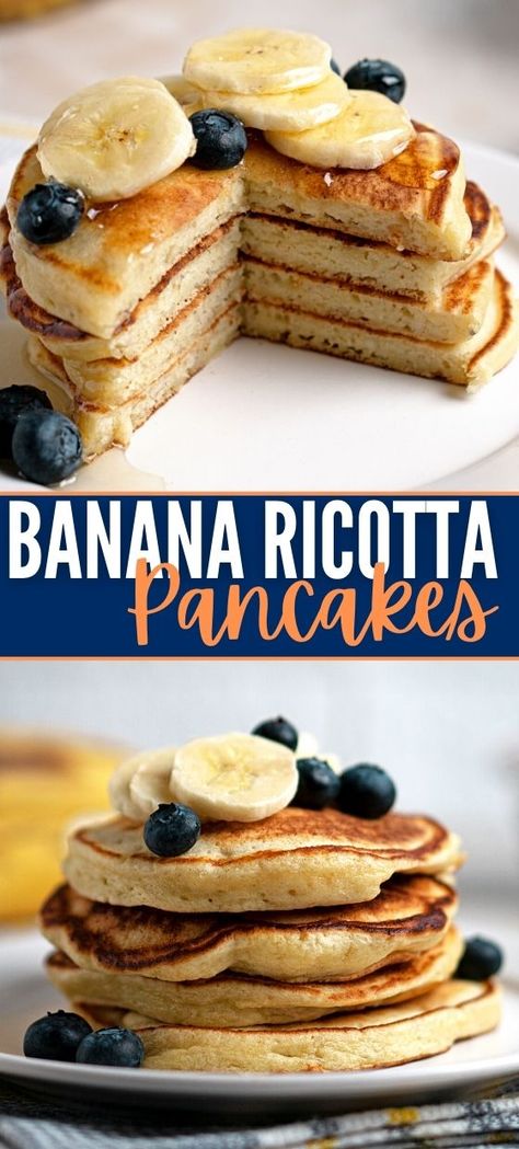 Banana Ricotta Pancakes Easy Ricotta Pancakes, Banana Ricotta, Ricotta Cheese Pancakes, Pinterest Desserts, Ricotta Pancakes Recipe, Ihop Pancakes, Ricotta Cheese Recipes, Banana Pancakes Recipe, Ricotta Pancakes