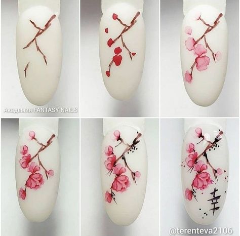 Cherry Blossom Nails Art, Harry Potter Nail Art, Cherry Blossom Nails, 3d Nail Art Designs, Nail Art Designs Images, Water Color Nails, Art Deco Nails, Nail Designs Tutorial, Asian Nails