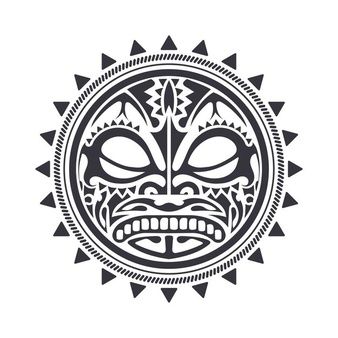 Tattoo Design Polynesian, Maori Tiki, Round Tattoo, Tiki Tattoo, Tattoo Vector, Maori Tattoo Designs, Tiki Mask, Tattoo Collection, Mask Tattoo