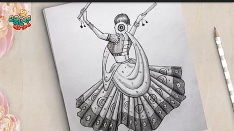 Shading drawing Traditional Dance Drawing, Indian Girl Drawing, Dandiya Dance, Dance Easy, Drawing Indian, Mickey Drawing, Easy Pencil Drawing, Bride Mehndi, Indian Drawing