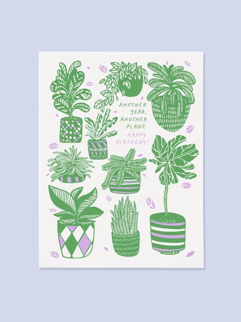 "Another year, another plant. Happy Birthday!" 🪴 (Perfect for the plant person in your life!) ✦ Blank inside for your own special note. ✦ Matching envelope included. ✦ Printed with love in California. Plant Birthday Card, Grow As We Go, Design Vision Board, Bday Card Ideas, Greeting Ideas, Plant Products, Plant Drawings, My Mister, Words Design