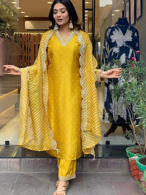 Ready made dress- Top pant and dupatta Banarasi Suit Designs, Nykaa Fashion, Cotton Salwar Kameez, Silk Kurti, Punjabi Dress, Tunic Designs, Three Quarter Sleeve Tops, Designer Kurtis, Silk Bottoms