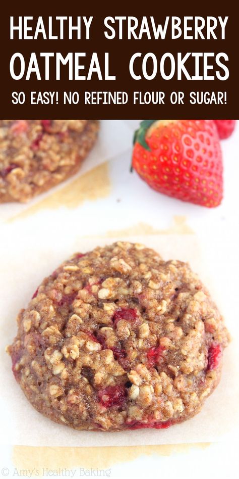 Apple Banana Oatmeal Cookies, Strawberry Breakfast Cookies Healthy, Strawberry Banana Breakfast Cookies, Strawberry Banana Recipes Healthy, Healthy Strawberry Recipes Clean Eating, Chewy Banana Oatmeal Cookies, Strawberry Breakfast Cookies, Strawberry Breakfast Recipes Healthy, Strawberry And Banana Recipes