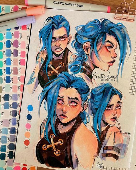 Arte Sketchbook, Marker Art, Sketchbook Art Inspiration, Art Inspiration Drawing, Art Plastique, Art Reference Photos, Pretty Art, Blue Hair, Art Sketchbook