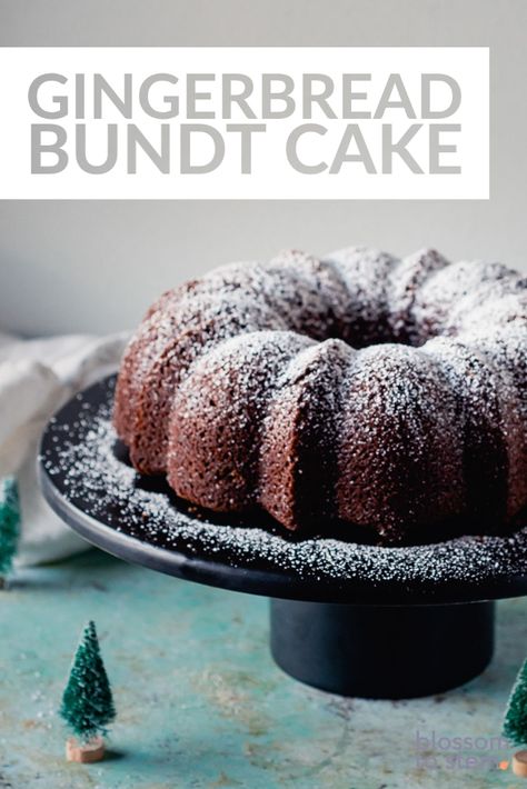 Gingerbread Bundt Cake. A generously spiced bundt cake with fresh and ground ginger, cinnamon, nutmeg, and cloves. Dark and delicious! #gingerbread #bundt #winter #holidaydesserts #christmasdesserts Berry Oatmeal Bake, Orange Spice Cake, Gingerbread Bundt Cake, Gingerbread Dessert, Holiday Flavors, Cake Elegant, Winter Dessert, Gingerbread Recipe, Gingerbread Cake