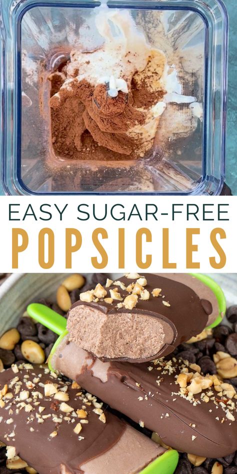 These easy Sugar-Free Popsicles will be your favorite summer dessert! This easy recipe for healthy peanut butter chocolate yogurt pops is great for pool parties, get-togethers, and late-night cravings. Sugar Free Pudding Pops, Sugarfree Popsicle Recipes, Chocolate Pudding Popsicles, No Sugar Popsicles Healthy, Healthy Chocolate Popsicles, Chocolate Yogurt Popsicles, Healthy Fudge Popsicle Recipes, Sugar Free Popsicles, Chocolate Popsicles