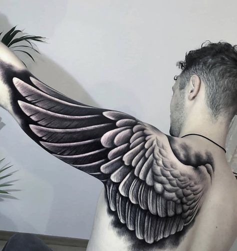 Tato 3d, Angel Wing Tattoo, Stammestattoo Designs, Tato Maori, Alas Tattoo, Wing Tattoos On Back, Tatoo 3d, Wing Tattoo Men, Small Wave Tattoo