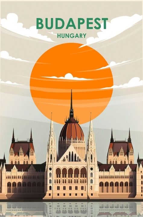 Budapest Illustration, Budapest Travel Poster, Budapest Poster, City Posters Design, Wanderlust Decor, Travel Globe, Retro Travel Poster, Pop Art Wallpaper, Art Deco Posters