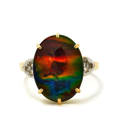 AA Ammolite (16 x 12mm) & White Topaz 9K Gold Ring | SADS24 | Gemporia Ammolite Ring, Wave Jewelry, White Topaz, New Wave, Vintage Rings, Gold Ring, Topaz, Gold Rings, Gemstone Rings