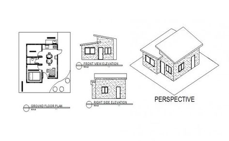 Ground floor plan of house design with elevation in dwg file Floor Plan Of House, Plan Of House, House Layout Design, Plumbing Plan, Architectural Plan, Plan Small House, House Plan Small, Architecture House Plan, House Plan Modern