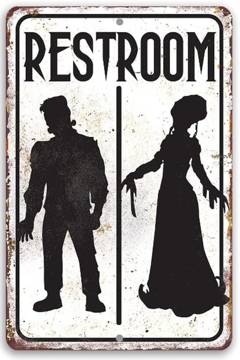 A bathroom decor for that Halloween party! lead the way with a fun decor! Vintage Signs Decor, Frankenstein Halloween Party, Halloween Bathroom Decor, Vintage Toilet, Washroom Accessories, Halloween Kitchen Decor, Toilet Decoration, Halloween Bathroom, Bathroom Decorations