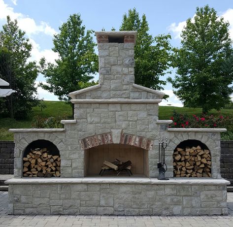 This week's Project of the Week features a 42" New Age™ fireplace kit, with wood storage boxes, an extended hearth, and much more. Outdoor Fireplace With Wood Boxes, Outdoor Fireplace Wood Storage, Outdoor Fireplace With Wood Storage, Backyard Fireplaces, Wood Storage Boxes, Garage Fireplace, Fireplace French, Outdoor Fireplace Plans, Outdoor Stone Fireplaces