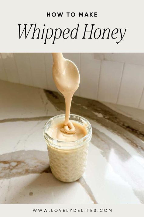 Whipped honey in a jar Honey To Sugar Conversion, How To Make Whipped Honey, Creamed Honey Recipe, Vanilla Honey, Creamed Honey How To Make, Diy Whipped Honey, Honey Syrup Recipe, Whipped Honey Butter, Honey Cream