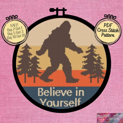 Bigfoot Cross Stitch, Easy Cross Stitch Patterns, Pattern Printable, Printable Chart, Easy Cross Stitch, Easy Cross, Moon Pattern, Simple Cross Stitch, Printed Sheets