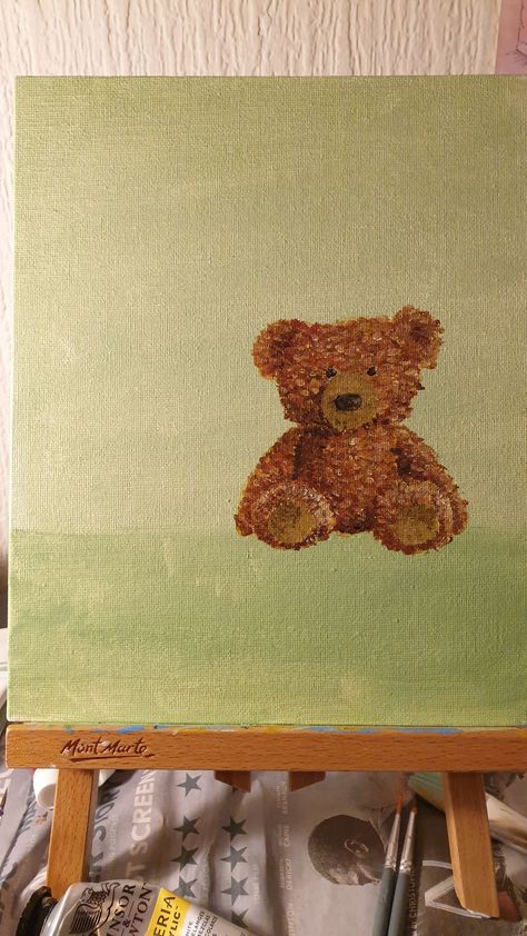 Teddy Bear Painting Aesthetic, Teddy Bear Painting Canvas Easy, Hug Painting Abstract, Teddy Bear Oil Painting, Teddy Bear Paintings Acrylic, Simple Bear Painting, Teddy Bear Painting Canvas, Teddy Bear Painting Easy, Baby Painting Ideas Canvases