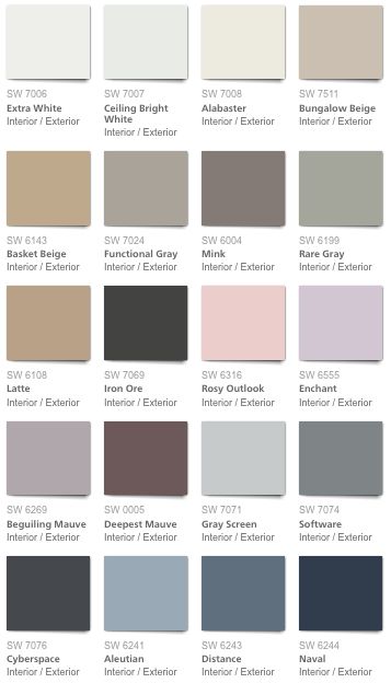 Planning a whole-home makeover is daunting, especially when it comes to picking cohesive, coordinating colors. Need help? Check out this Pottery Barn palette of Sherwin-Williams paint colors, which served as an inspiration for the vanity bathroom in the 2017 Curbly House. Color schemes like these offer tons of possibilities while keeping a consistent vibe throughout your home. Bathroom Colors Sherwin Williams, Tiny Bathroom Makeover, Dramatic Walls, Interior Paint Colors Schemes, Dark Paint Colors, Bathroom Makeovers, Floor Paint, Paint Color Schemes, Camper Remodel