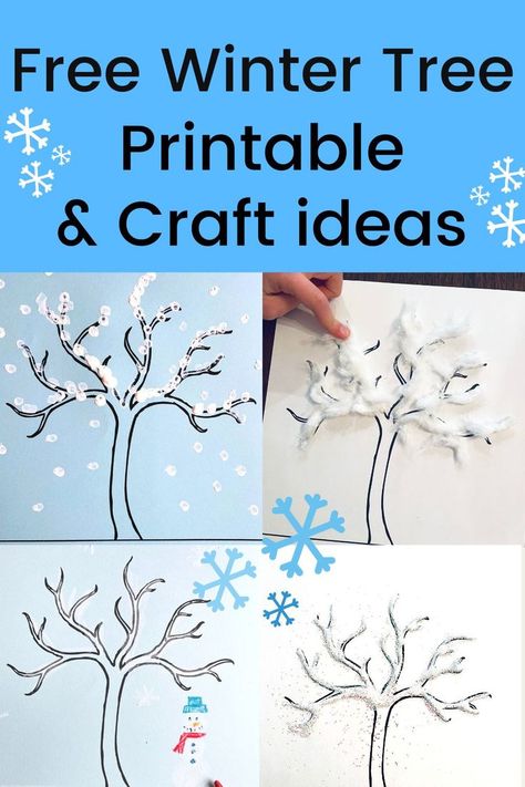 free winter tree printable and craft ideas - snowy tree crafts